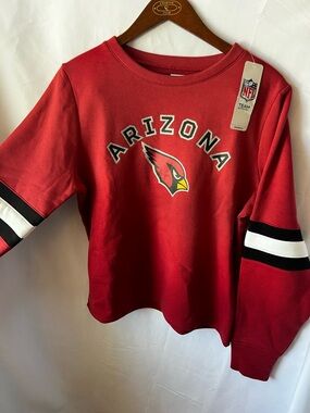 NFL Arizona Cardinals Red Sweatshirt with Black & White Stripe Sleeves